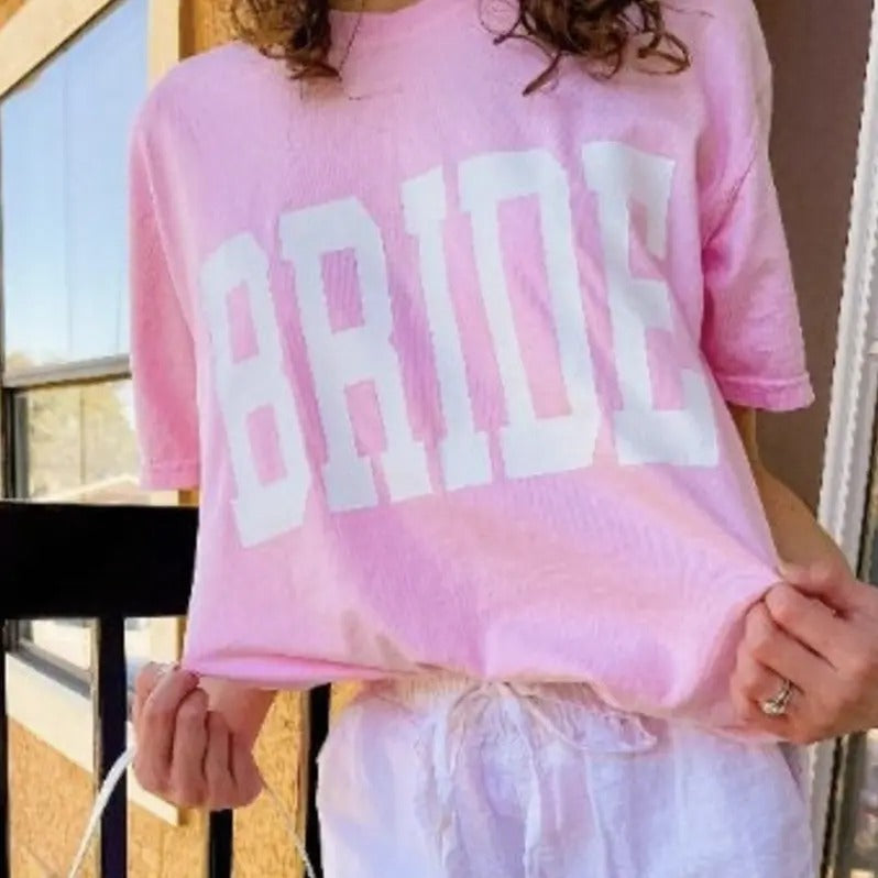 Retro Bridesmaid Shirt, Custom Bridesmaids Shirt, Bachelorette Party Shirt, Bridal Gift, Honeymoon Gift, Bachelorette Party, Bridesmaid College Font Comfort Cotton