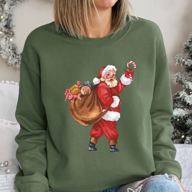 Retro Candy Santa Shirt, Retro Christmas Sweatshirt, Winter Crewneck, Vintage Santa Claus Christmas Shirt, Gift For Women, Santa Tshirt