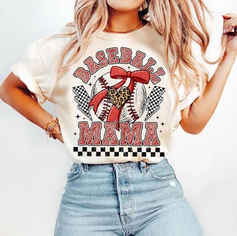 Retro Checkered Baseball Mama, Coquette, Game Day Tshirt