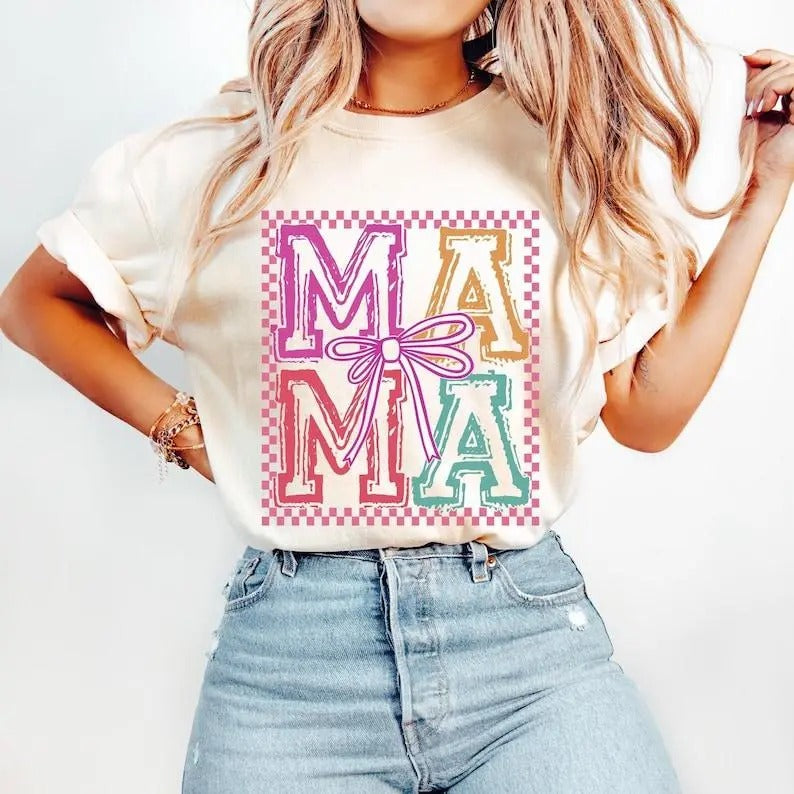 Retro Checkered Mama Coquette tShirt-sweatshirt-hoodie, Mother's Day tshirt, Mama Bow sweatshirt, Retro Mother hoodie, Mom Shirt, Mom sweatshirt, Gift for Mom, Mama Tshirt, tshirt hot trend, sweatshirt best selling 2025