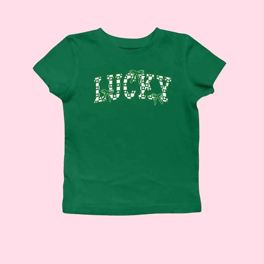 Retro Checkered St Patrick's Day Coquette Baby Tee, Lucky Shirt, St Patty's Day Varsity Shirt, Shamrock Shirt, St Patrick Baby Tee, Y2K 2000's Style