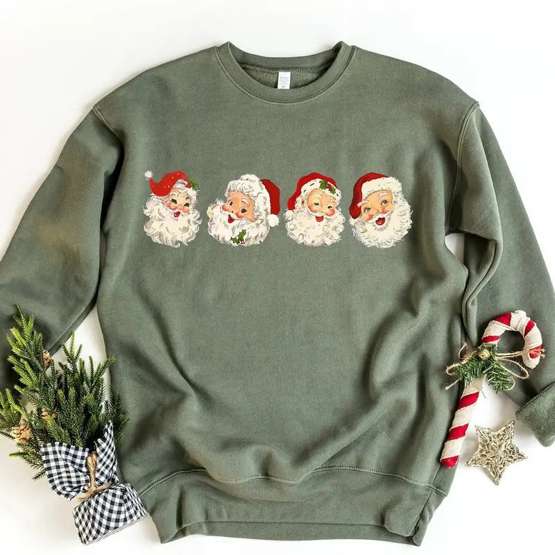 Retro Cheerful Santa Tshirt, Santa Merry Christmas Shirt, Vintage Santa Claus Graphic Tee, Xmas Women Men Gift, Classic Christmas Sweatshir