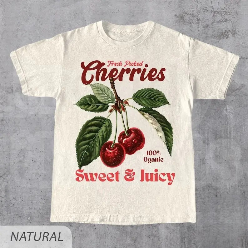 Retro Cherries Commercial Graphic Shirt, Vintage Cherry T-Shirt, Unisex Cotton Tee, y2k Style Tshirt, Cool Gift For Him & Her Top Womenswear