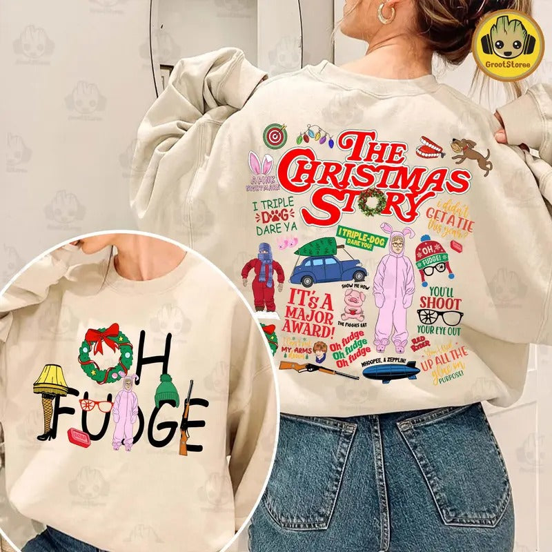 Retro Christmas Movie Story Shirt - Unisex Loose Fit Pullover Sweatshirt - Fabric