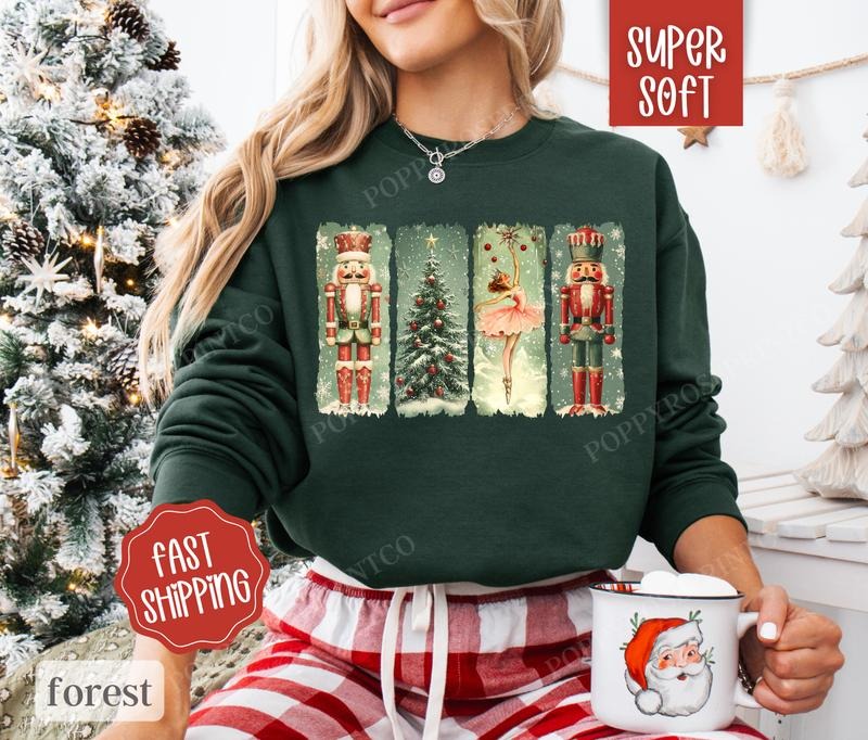 Retro Christmas Nutcracker Sweatshirt, Cute Christmas Sweater, Women's Holiday Crewneck