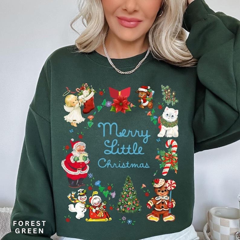 Retro Christmas Sweatshirt, Merry Little Christmas, Vintage Women's Christmas Vintage Shirt, Trendy Holiday Sweatshirt, Cute Christmas Shirt