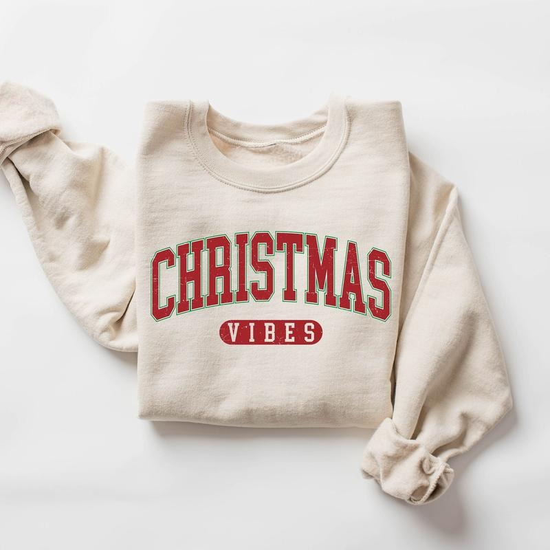 Retro Christmas Vibes Sweatshirt Womens Christmas Sweatshirt Holiday Sweater Cute Christmas Sweatshirt Christmas Gift Winter Shirt Cotton Womenswear