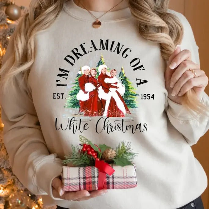 Retro Christmas Vibes Sweatshirt, Womens Christmas Sweatshirt, Holiday Sweater, I'm Dreaming of A White Christmas Sweatshirts, Christmas White Movie 1954, Christmas Movie Sweatshirts, Christmas Song Sweatshirts