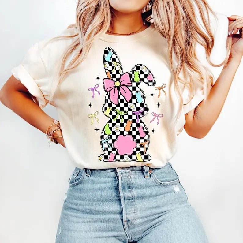 Retro Easter Bunny Coquette T-Shirt, Classic Retro Graphic Unisex Tee Gift For Men and Women