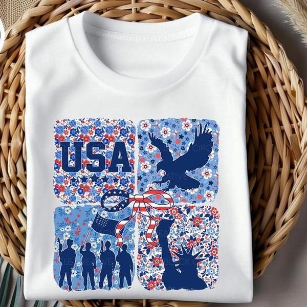 Retro Floral 4th of July t-shirt, USA Land of the Free t-shirt, Trendy USA sweatshirt, Independence Day t-shirt, Military...