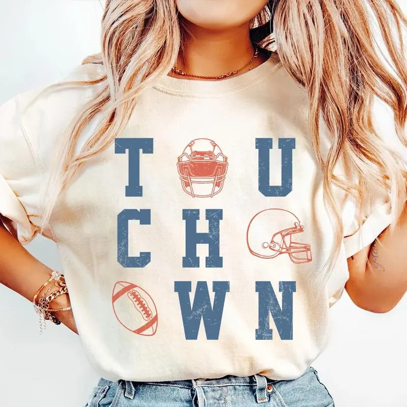 Retro Football Shirt, Touch Down Shirt, Game Day Shirt, Football Mom Shirt, Football Season Tee, Football Tshirt For Women, Fall Football, shirt trend 2025, shirt besst selling