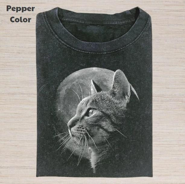 Retro Funny Vintage Graphic Tee, Cat In Moonlight T-Shirt, Unisex Meme Cringe Funny Dumb Shirt, Menswear Womenswear Streetwear