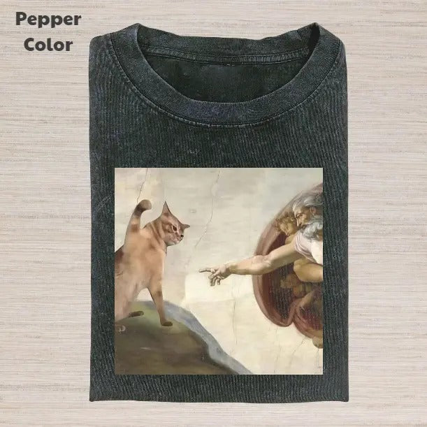 Retro Funny Vintage Graphic Tee, Cat Painting T-Shirt, Unisex Meme Cringe Funny Dumb Shirt, Menswear Womenswear Streetwear