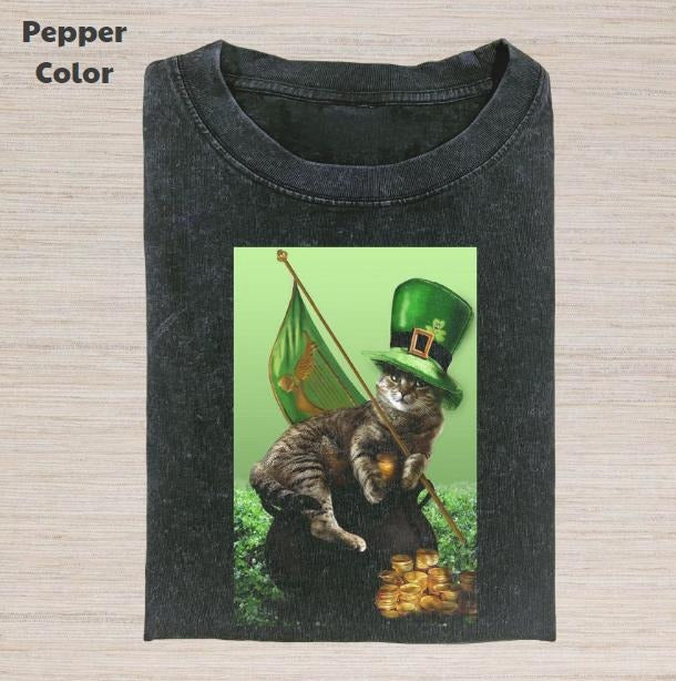 Retro Funny Vintage Graphic Tee, Cat Patrick's Day T-Shirt, Animal Shirt, Unisex Meme Cringe Funny Dumb Shirt, Gift For Men Women, Menswear Womenswear Streetwear Cotton Comfort