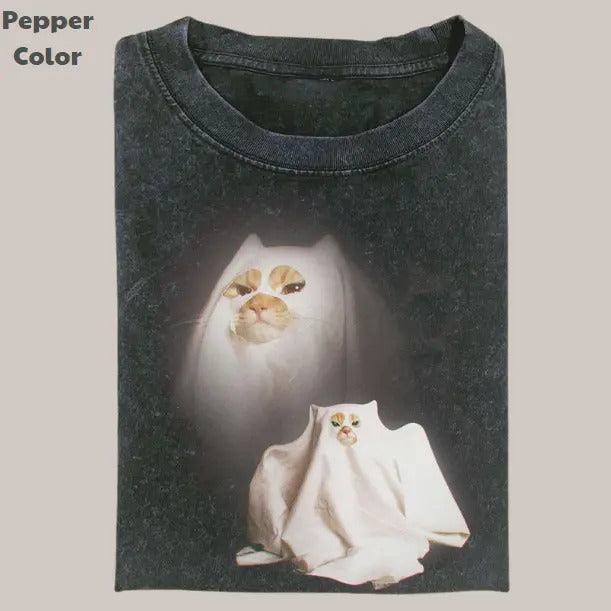 Retro Funny Vintage Graphic Tee, Ghost Kitten T-Shirt, Unisex Meme Cringe Funny Dumb Shirt, Menswear Womenswear Streetwear
