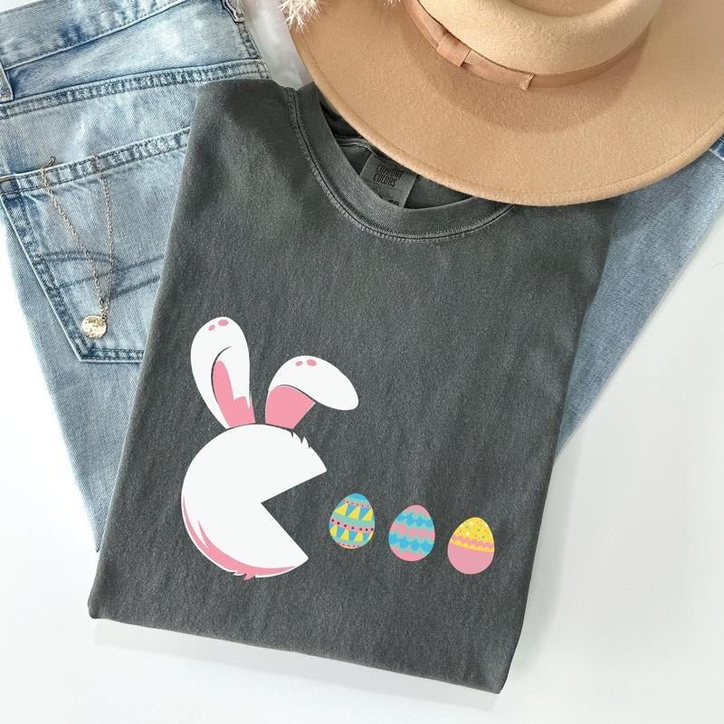 Retro Game Easter Bunny, Eggs Comfort Colors Tshirt, Women's Crew Neck, Crewneck