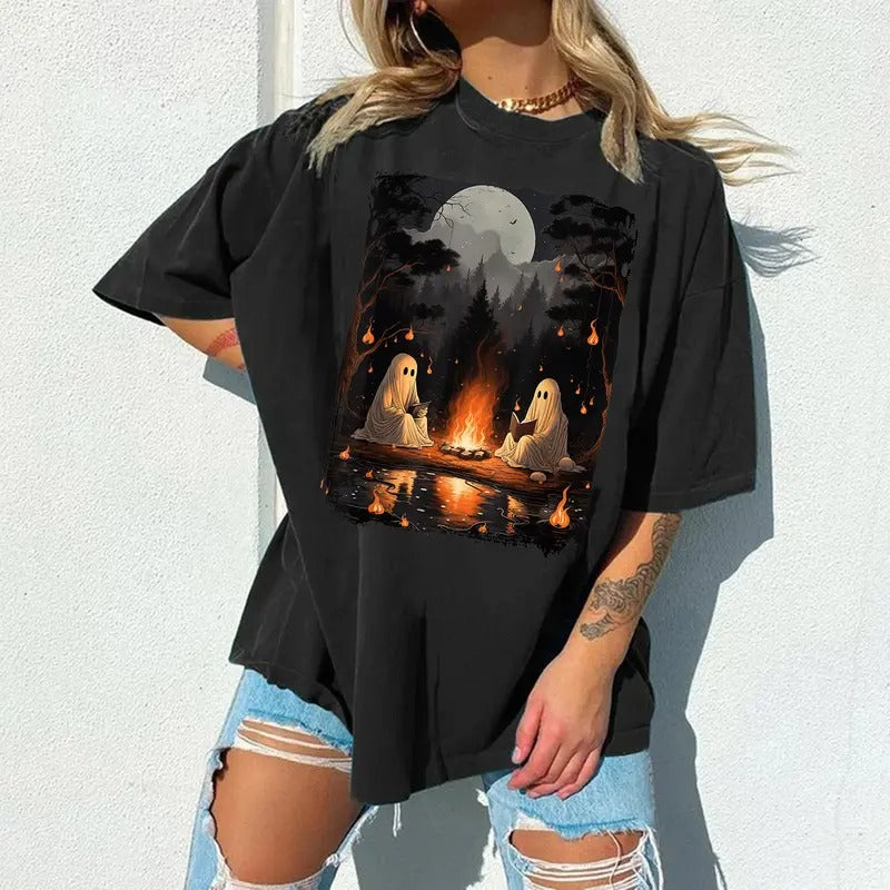 Retro Ghost Book Reading Camping Gothic Halloween Teachers Shirt, Vintage Ghost Book Reading Sweatshirt, Halloween Trip Shirt, Camping Gothic Shirt, Ghost Reading Books Shirt, Halloween Teacher Librarian Gift