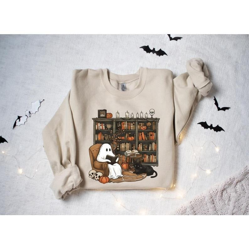 Retro Ghost Reading Books Sweatshirt, Librarian Ghost Halloween, Halloween Teacher tshirt, Halloween Shirt, Teacher Gift, Boo School T-shirt, sweater and Hoodie