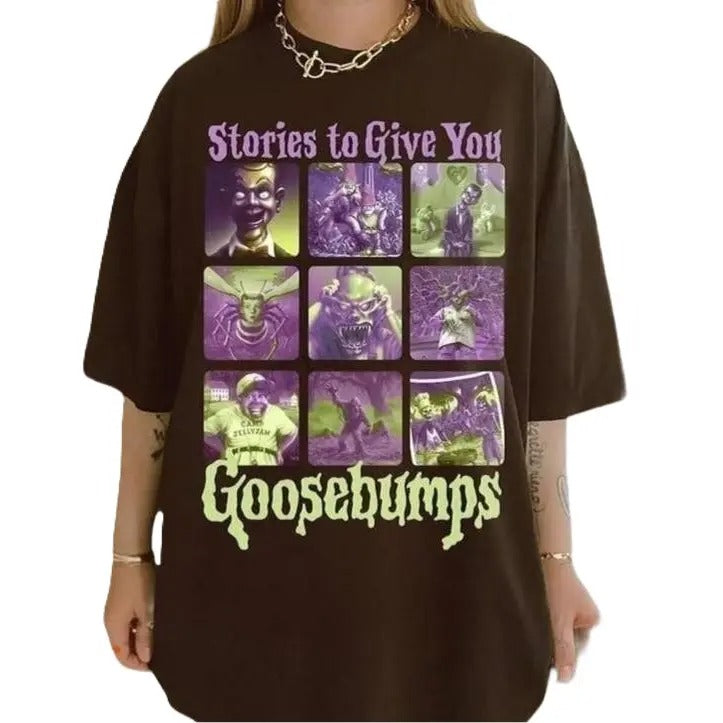 Retro Goosebumps Graphic Shirt, Goosebumps Halloween Classic R.L.S Shirt, Stories To Give YouT-shirt, Vintage 90s style top clothing, Unisex graphic Streetwear shirts