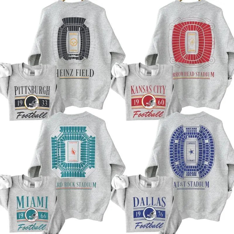 Retro Graphic All Team Football 2 Sided Ash Grey Sweatshirt, Football Thowback Vintage All Teams For Fans Sweatshirt, Unisex Vintage College Football Crewnecks Sweatshirt