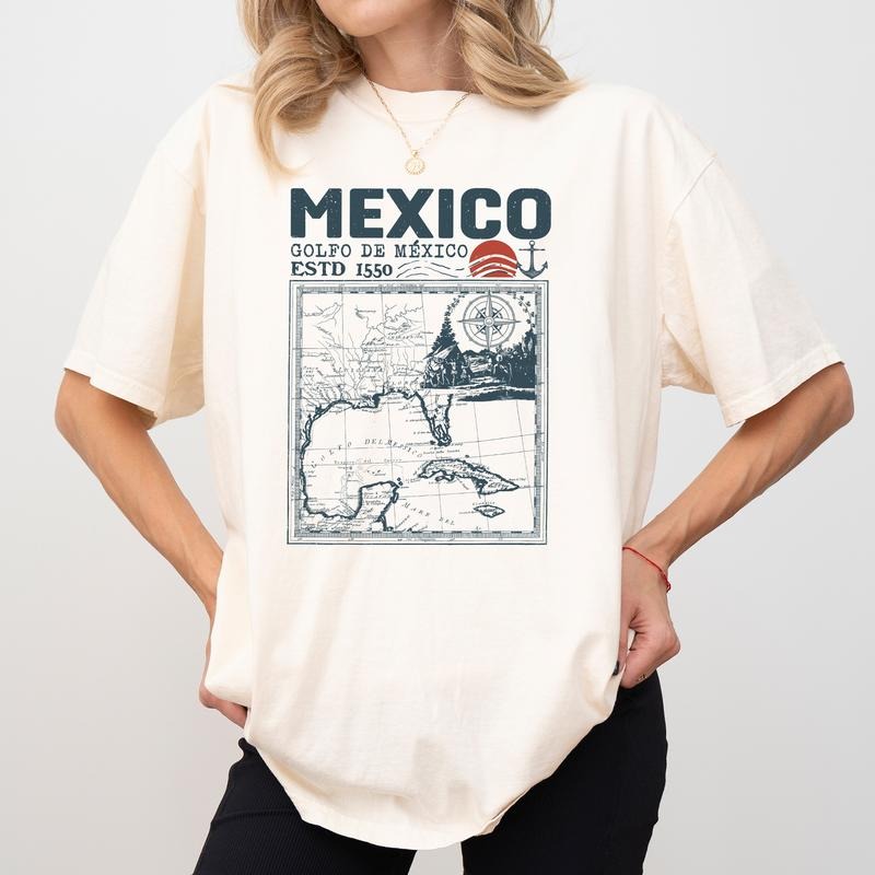 Retro Gulf Of Mexico Comfort Colors Shirt, Gulf of Mexico Name Origin 1550 T-shirt, Historical Geography Shirt, Mexico Map Unisex Clothing