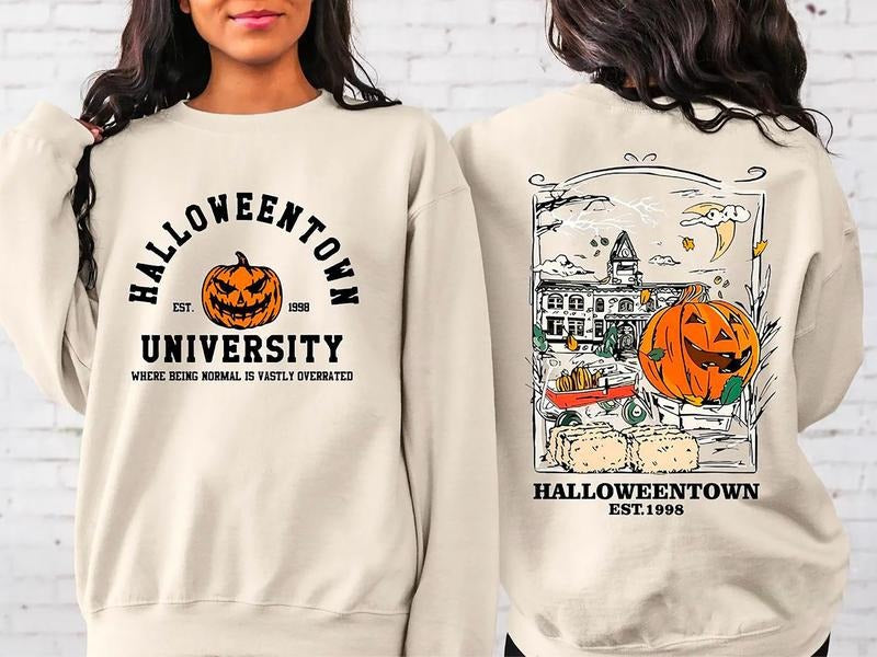 Retro Halloween Back and Front Sweatshirt, Vintage Halloweentown Crewneck, 90s Halloween Shirt, Halloween Pumpkin Ghost Shirt, Vintage Halloween University Sweatshirt