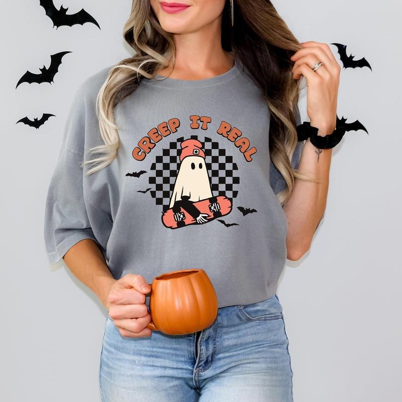 Retro Halloween Shirt, Creep it Real Shirt, Vintage Ghost Halloween Shirt, Retro Fall Shirt, Halloween Women's Tee...
