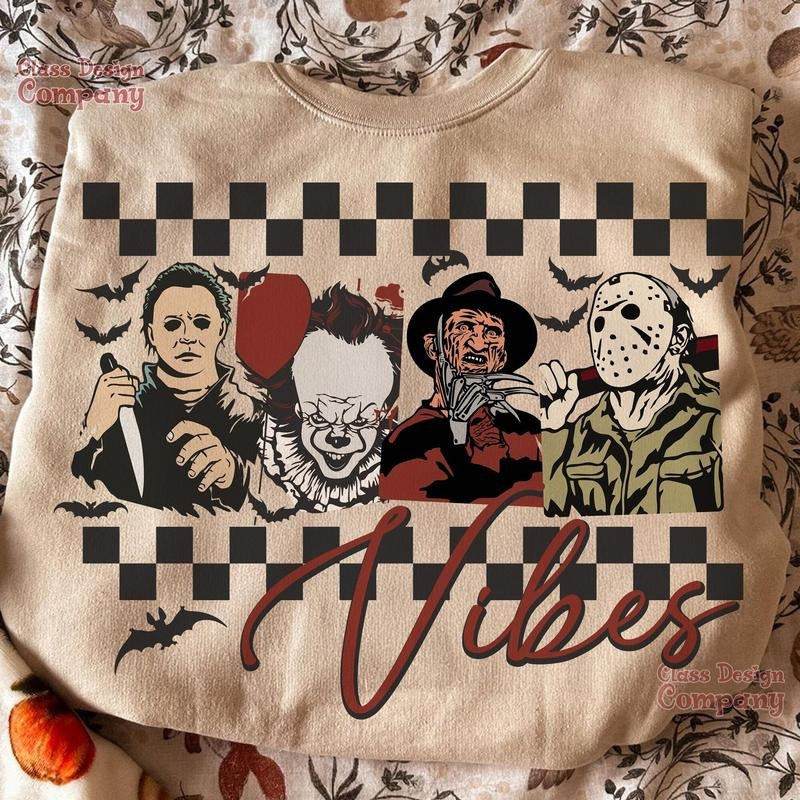 Retro Halloween Shirt, Horror Sublimation Tee, Spooky Vibes Design, Scary Movie Costume, Trendy Halloween Look