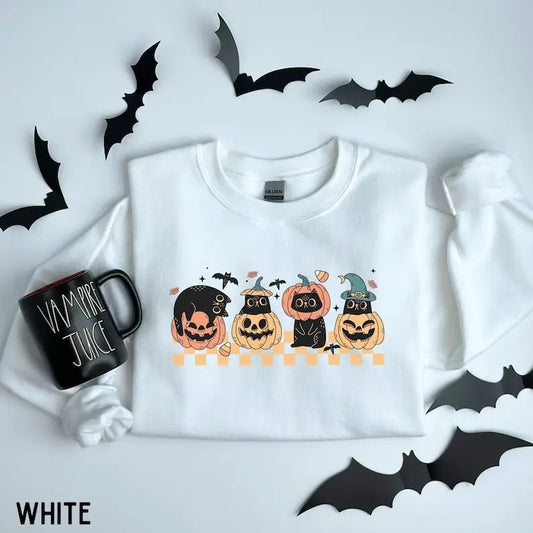 Retro Halloween cat sweatshirt, Funny cat lover gift, Vintage Fall clothing, Spooky season sweater, Womens pumpkin season crewneck shirt