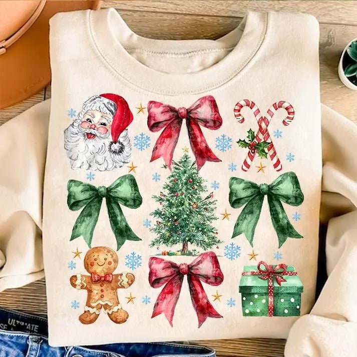 Retro Holidays Cotton Sweatshirt, Holiday Vibes Unisex Shirt, Coquette Christmas Unisex Shirt, Coquette Bow Cotton Sweatshirt, Girly Christmas Shirt