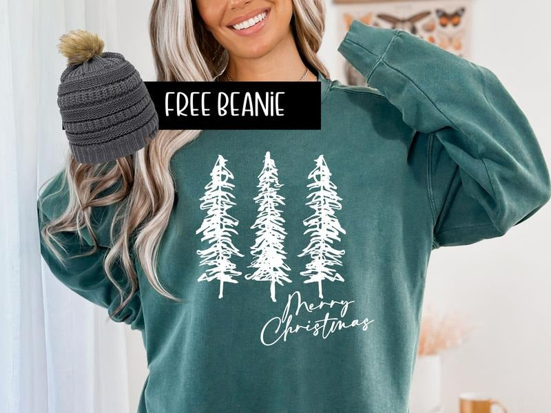 Retro Inspired Merry Christmas Trees Sweatshirt