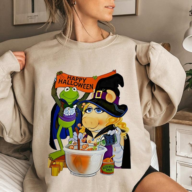 Retro Kermit the Frog And Miss Piggy Happy Halloween T-shirt, The Muppets Show Halloween Party Tee, WDW Family Trip Shirt