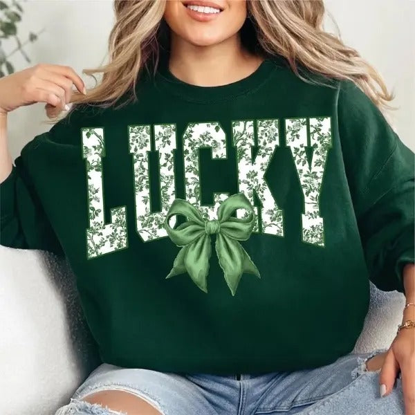 Retro Lucky St Patrick's Day Coquette T-Shirt, Sweatshirt, Hoodie, St Patricks day Shirt, Lucky Shirt, St Patrick, St...