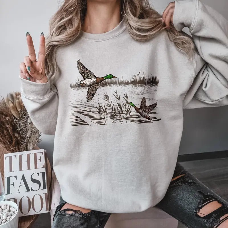 Retro Mallard Ducks Fall Sweatshirt, 90s Waterfowl Duck Outfit, Vintage Duck Shirt, Animal Lover Shirt, Vintage Fall Hoodie, Cute Fall Winter Spring Summer Shirt