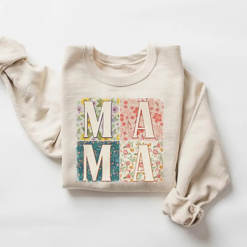 Retro Mama Floral Sweatshirt, Floral Mama Shirt, Mother's Day Gift, Boho Mama Sweater, Mom Flower Shirt, Mom Mama Mother Grandma Love Shirt, Vintage Mama Crewneck