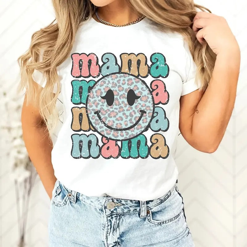 Retro Mama Shirt, Smiley Mama Shirt, Mom Life Shirts, Mama Shirt, Motherhood Shirt, Cute Mom Shirt, Mothers Day Gift, Mom Shirts