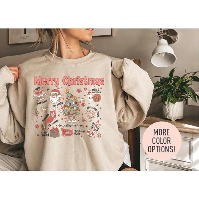 Retro Merry Christmas Sweatshirt, Retro Christmas Sweater, Holiday, Holiday Season Sweater, Sweatshirt for Women, Christmas Lover Sweatshirt
