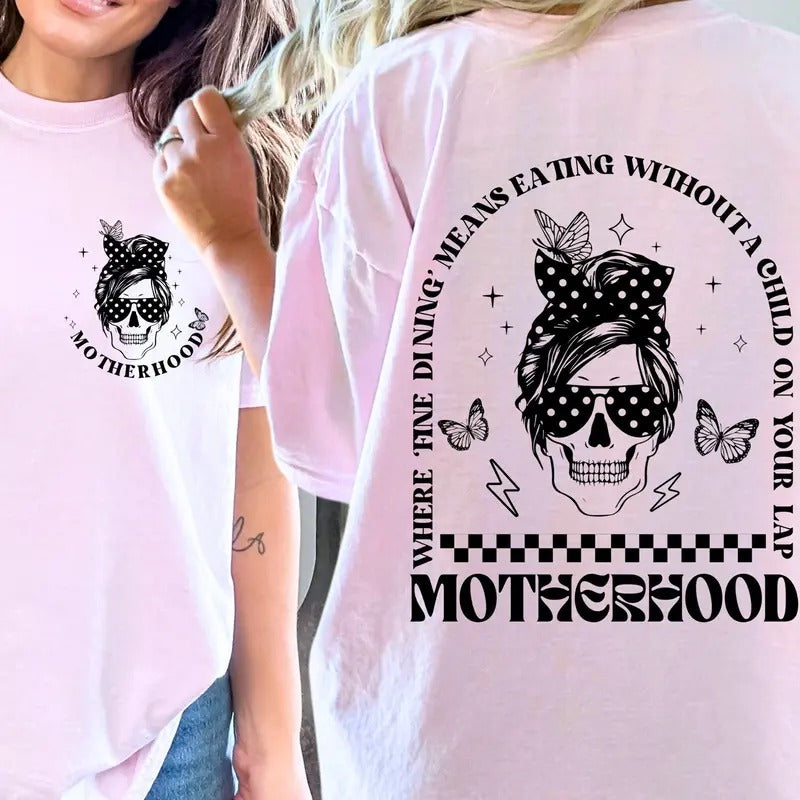 Retro Motherhood 'fine Dining Tshirt Mama Comfort Colors T-shirt Skeleton Hands Shirt For Mothers Day Funny Mom Gift Shirt New Mom Gifts TK62GN