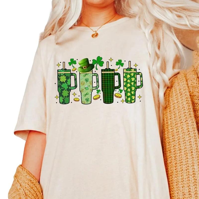 Retro Obsessive Cup Disorder St. Patrick's Day T-Shirt, St Patricks Day, Clover Shirt, Hearts Retro Groovy Sweater, Gift For Family Friends, Gifts Ideas For Saint Patrick's Day Sweater, Short Sleeve Tee Crewneck Womenswear Tops