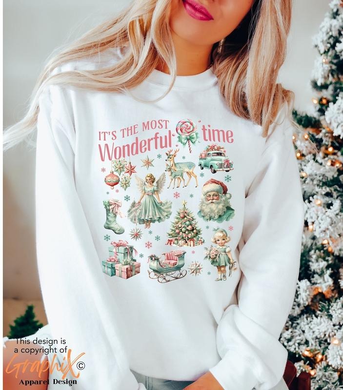Retro Pink Christmas Sweatshirt, It's the most Christmas Shirt, Vintage Doodles Christmas Shirt, Retro Christmas Sweatshirt, Winter Sweater