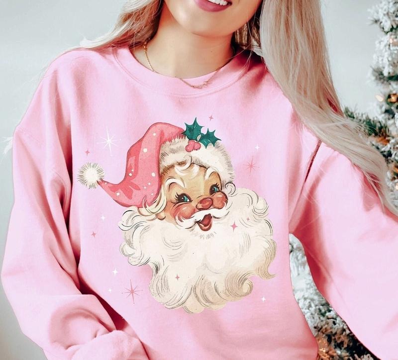 Retro Pink Santa Christmas Sweatshirt, Pink Santa Xmas, Vintage Santa Christmas Sweater, Cute Christmas Shirt, Xmas Gift Idea
