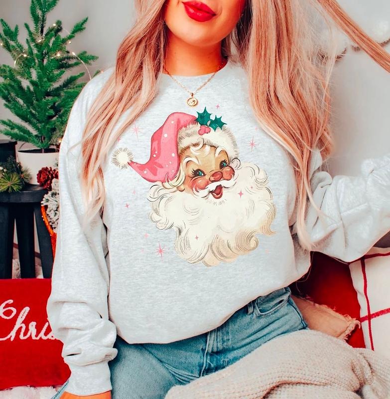 Retro Pink Santa Sweatshirt, Vintage Santa Christmas Crewneck, Santa Retro Style Sweater, Vintage Christmas Sweatshirt, 90s Christmas Sweater