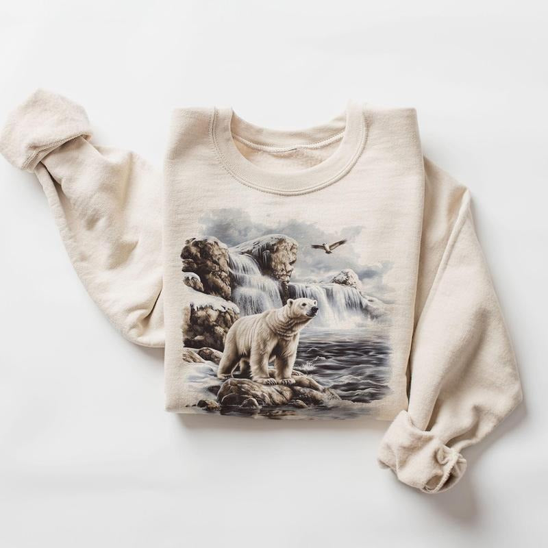 Retro Polar Bear Arctic Sea Scene Sweatshirt - 90s Wildlife Watcher Bear Gift - Polar Bear Outfit - Boho Unisex Crewneck Sweatshirt