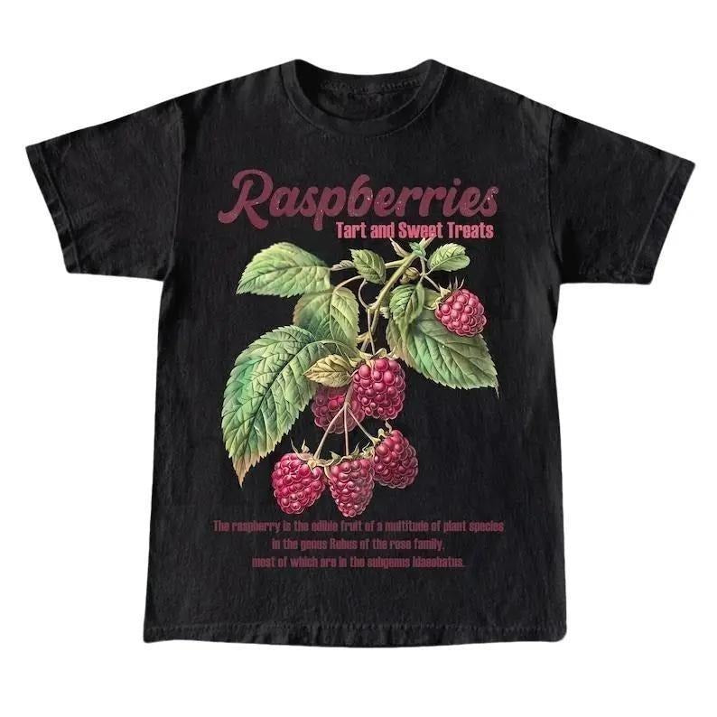 Retro Raspberries Commercial Graphic Shirt, Vintage Raspberry Tshirt, Unisex Cotton Tee, y2k Style T-Shirt, Cool Gift For Him & Her Top Womenswear