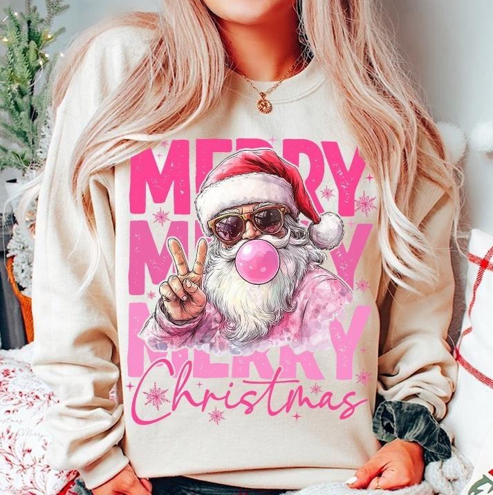Retro Santa Christmas Blowing Bubble Sweatshirt, Funny Santa With Xmas Shirt, Merry Christmas, Unisex Short Sleeve Tee