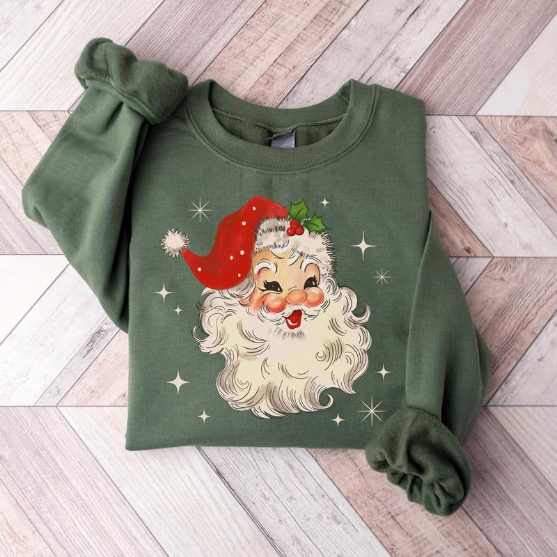 Retro Santa Claus Sweatshirt, Vintage Santa Sweater, Christmas Santa Sweatshirt, Holiday Sweater, Ugly Christmas Sweater, Womens Christmas Shirt
