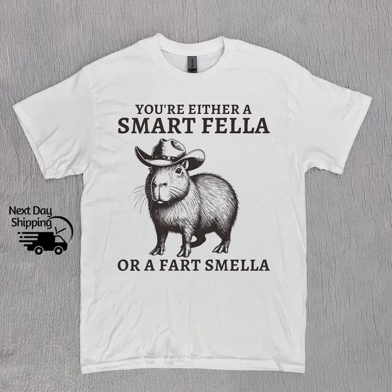 Retro Smart Fella Capybara 90s Shirt, Funny Capybara Vintage T-shirt, Vintage 90s Shirt Cotton Menswear Top Grey Hoodie,...