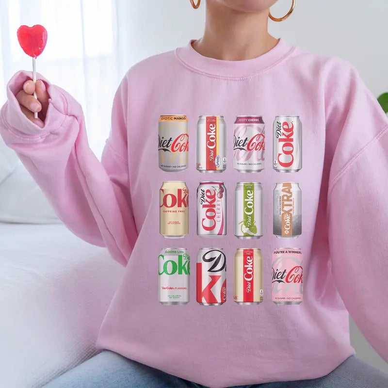 Retro Soda Can Print Sweatshirt, Cozy Cola Lover Crewneck, Vintage Beverage Graphic Pullover