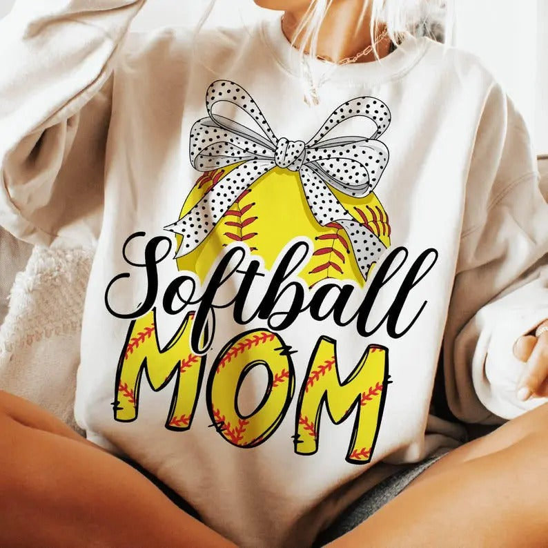 Retro Softball Mama Sweatshirt Softball Coquette Bow Softball Mom Sports Mama Game Day Gift
