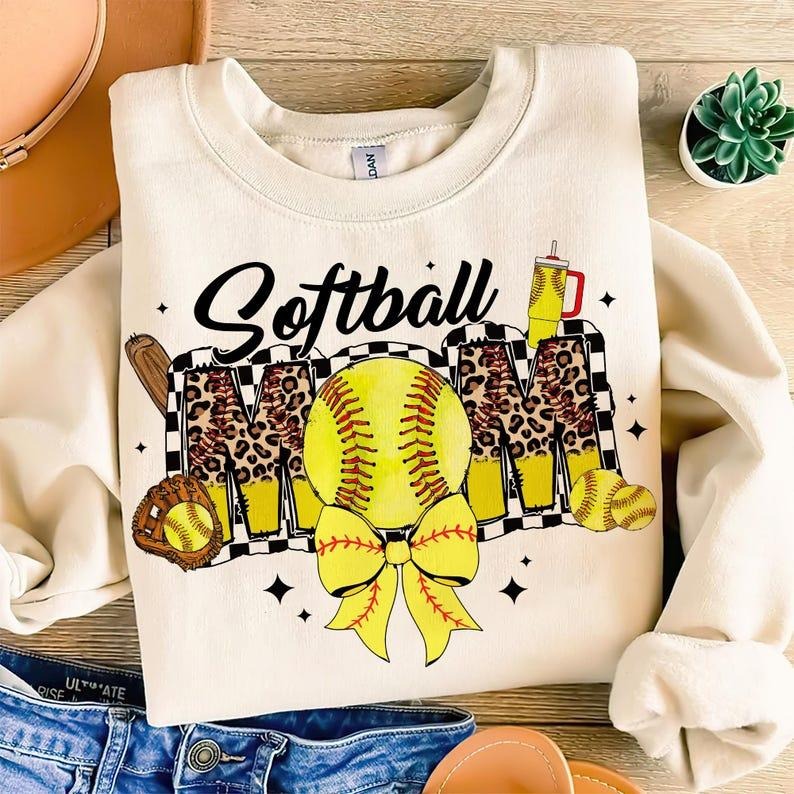 Retro Softball Mama Sweatshirt Softball Coquette Game Day Softball Bow Checker Softball Momstyle{n002}2